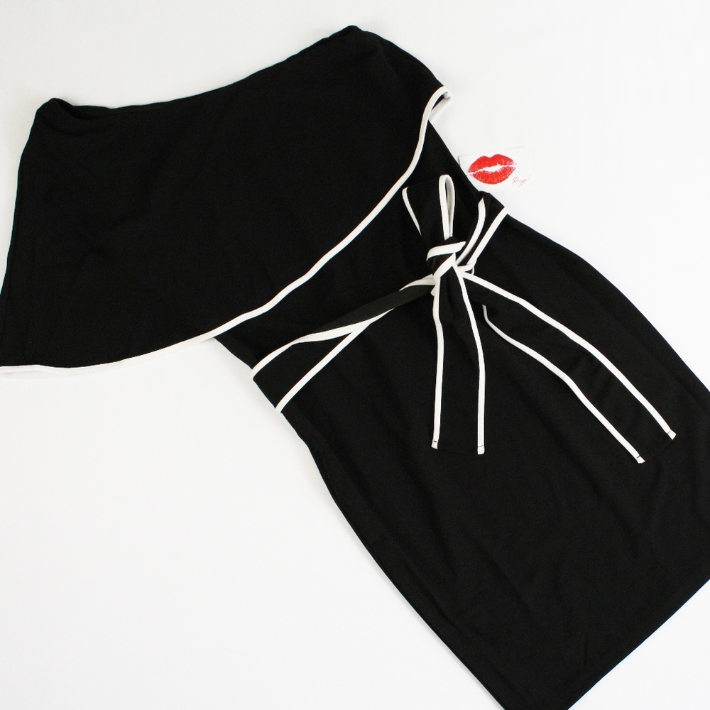Contrast Tie Belt Flounce One Shoulder Dress - Picture 7 of 8